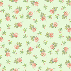 Fototapeta na wymiar Faded green seamless floral pattern with tiny roses 