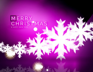 Christmas purple abstract background with white transparent snowflakes