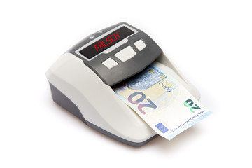 Neuer 20 Euro Geldschein im Geldprüfer Test Falschgeld - obrazy, fototapety, plakaty