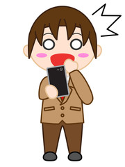 人物　スマホ　驚く