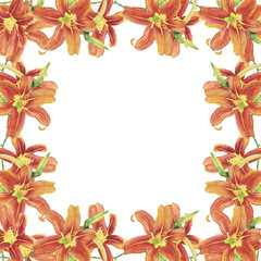 frame with orange lilies in watercolor style