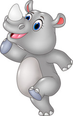 Cartoon funny rhino posing isolated on white background