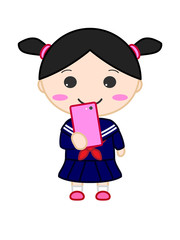 人物　スマホ　笑顔