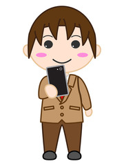 人物　スマホ　笑顔