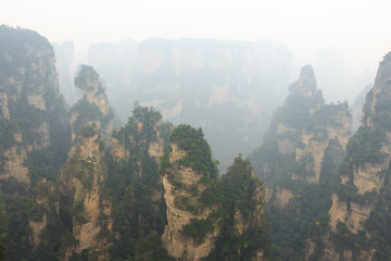 Zhangjiajie national park ( tian zhi shan ) ( Tianzi Mountain Nature Reserve ) and fog