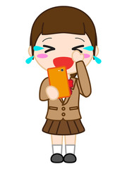 人物　スマホ　泣く