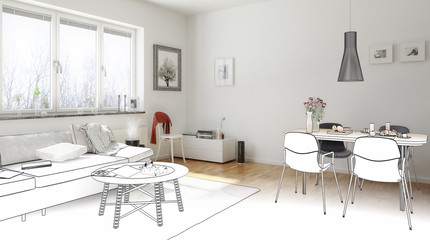Wohn- und Esszimmer (Zeichnung)