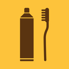 The toothpaste and toothbrush icon. Bathroom, dental, dentist symbol. Flat