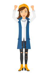 Woman with raised hands up.