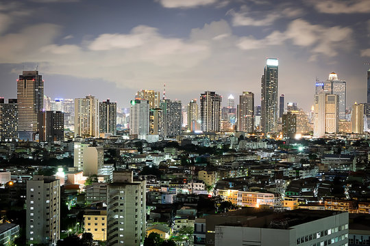 the atmosphere city in the bright night in the Bangkok , Thailand