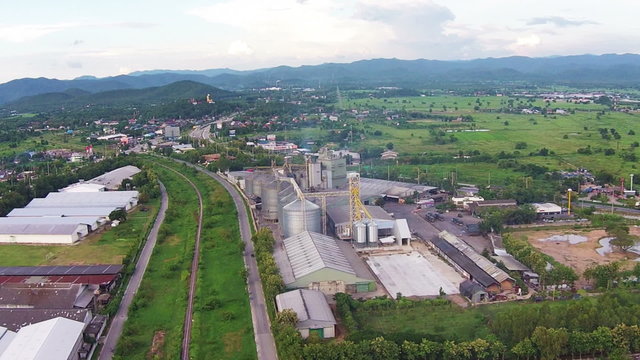 aerial view of Industrial Estate northern with railway transport thailand 