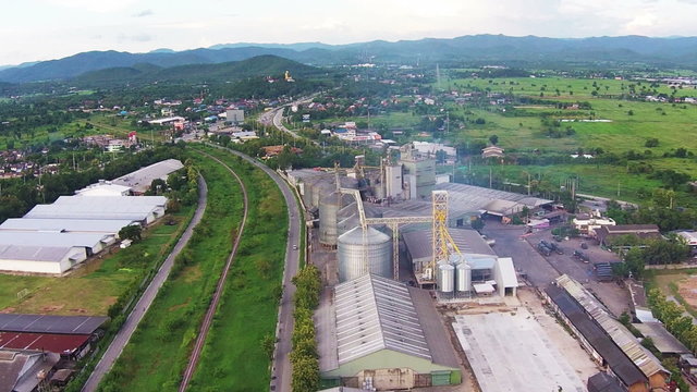 aerial view of Industrial Estate northern with railway transport thailand 