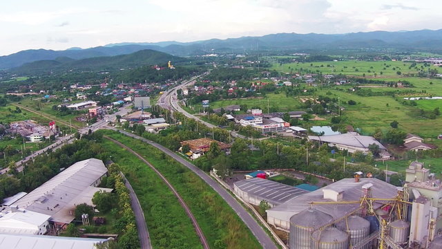 aerial view of Industrial Estate northern with railway transport thailand 