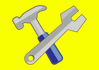 Spanner and hammer, isolated vector