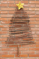 Xmas decorations crafts tree brick wall