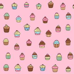 Hand drawn cupcake seamless pattern
