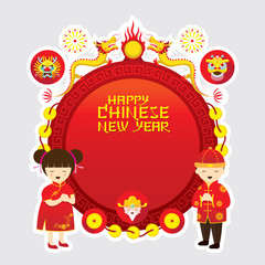 Obraz na płótnie Canvas Chinese New Year Frame, Boy and Girl, Traditional Celebration, China