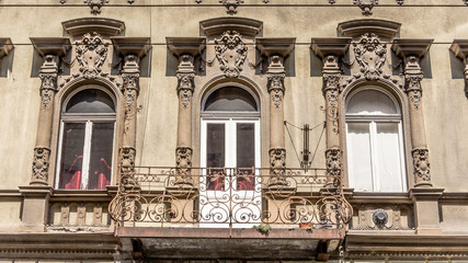 Facade of an old appartment buidling in Budapest Hungary