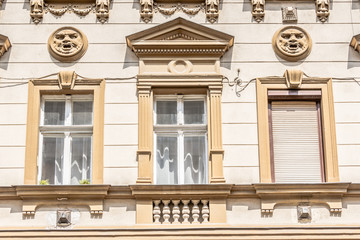 Facade of an old appartment buidling in Budapest Hungary with ro