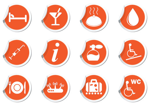 Service icons set on orange labels
