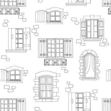 Seamless Pattern with Vintage Window
