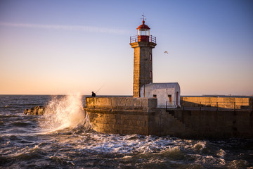 The lighthouse of Porto at Sunset