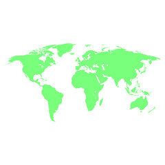 World map green colored on a white background