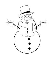 Christmas snowman silhouette cartoon design for card. Winter icon, symbol vector illustration isolated on white background.