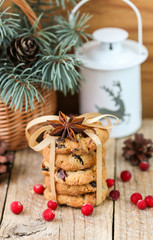 Cookies with cranberries. Christmas gifts. The rustic style