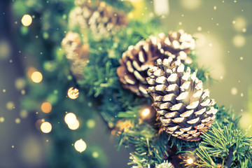 Closeup of Christmas tree decorations background ( Filtered imag