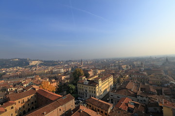 Roofs of houses and towers of the Italian Verona from the observation deck