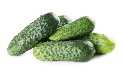 Ripe cucumbers isolated on white