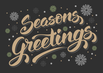 Seasons greetings. Vintage card for winter holidays. Hand lettering calligraphic inscription by brush. Vector illustration. © Pagina