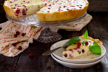 Cakes, pies, shortbread dough with fresh cranberries flood in a