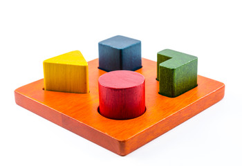 wooden blocks shape sorter toy isolated on white background