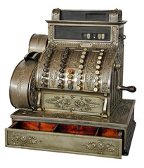 Old vintage cash register - obrazy, fototapety, plakaty