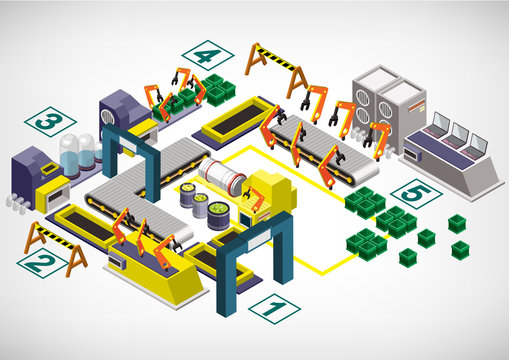 illustration of info graphic factory equipment concept in isometric 3D graphic