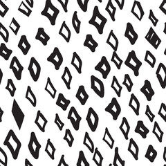 Vector hand-painted seamless pattern with abstract rhombus doodl