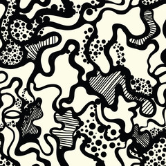 Vector hand-painted seamless pattern with puzzle, spot, doodle