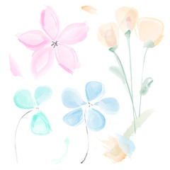 Set of abstract watercolor flowers