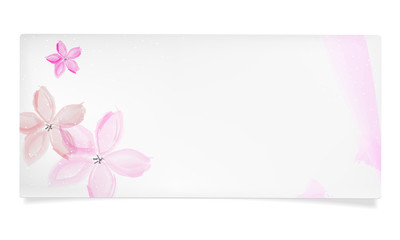 Paper card with abstract watercolor pink flowers