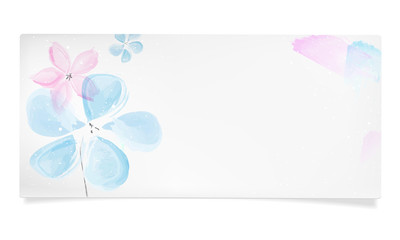Paper card with abstract watercolor blue and pink flowers