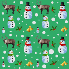Christmas seamless pattern with snowman and reindeers