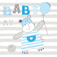 Background with cute little hippo