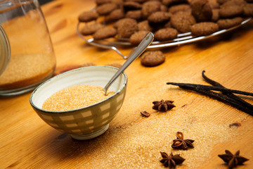 food background, brown sugar in bowl for baking cookies