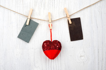 Message and red hearts on the clothesline