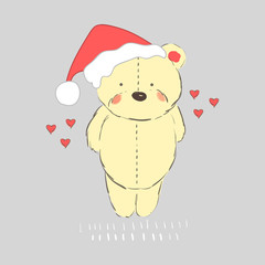 Modern flat design with doodle christmas polar bear wearing sant