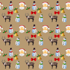 Seamless background pattern with origami christmas objects