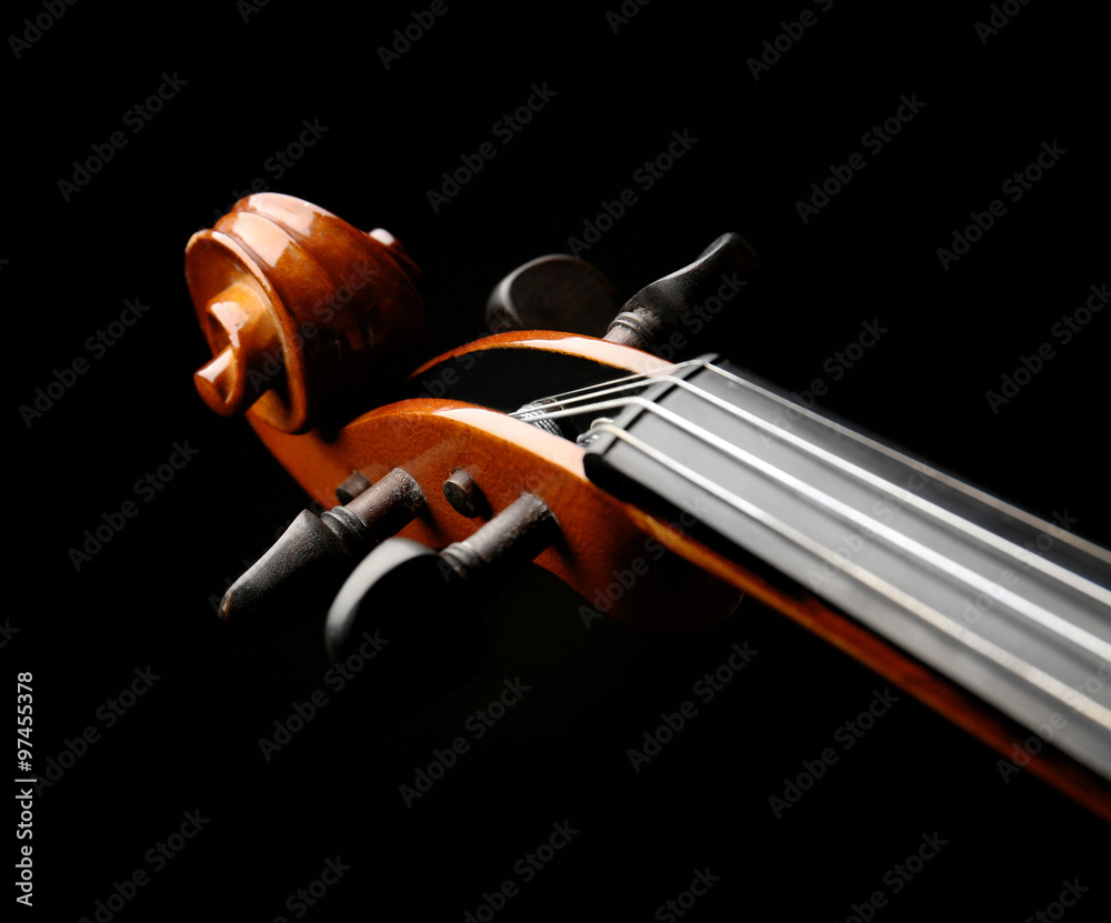 Wall mural Violin neck on dark background