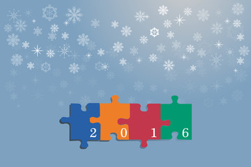 Happy new year card of colrful puzzle pieces